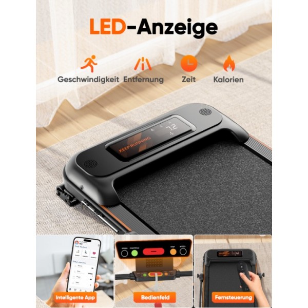  Kiddoza Laufband mit Neigung, Klappbares Laufband für Zuhause, 2.5HP Walking Pad mit LED-Anzeige, Fernbedienung und App-Steuerung, 1-12 km/h, Doppelter Sto?d?mpfung, Keine Montage erforderlich