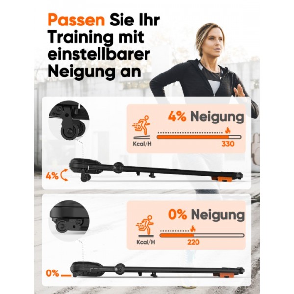  Kiddoza Laufband mit Neigung, Klappbares Laufband für Zuhause, 2.5HP Walking Pad mit LED-Anzeige, Fernbedienung und App-Steuerung, 1-12 km/h, Doppelter Sto?d?mpfung, Keine Montage erforderlich